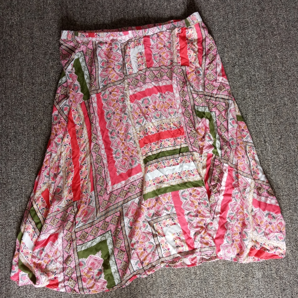 Roz and Ali pink and colorful floral print skirt plus size 1X
